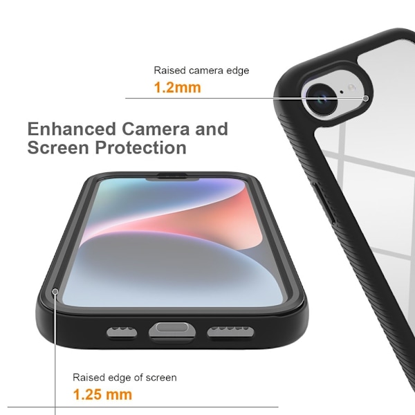 SKALO iPhone 16e Shockproof Clear Hybrid+Skærmbeskyttelse Cover - Sort Black