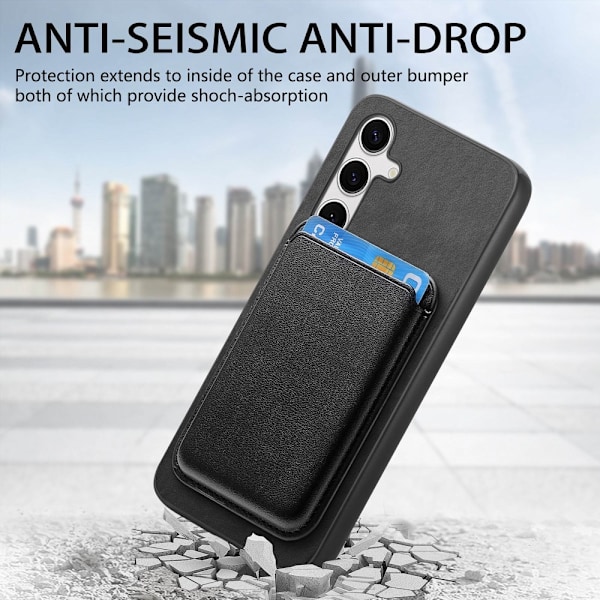 SKALO Samsung S25 2-i-1 PU-læder cover+Kortholder Cover - Sort Black