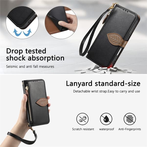 SKALO PU-Læder Bladdesign Flip Cover til iPhone 18 Pro - Sort Black