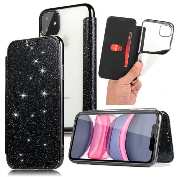 SKALO iPhone 11 Pro Max Plånboksfodral TPU Ultraslim Glitter - Fler färger Svart