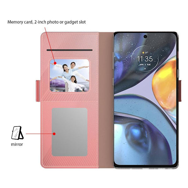 SKALO Motorola Edge 40 Pro 5G Kortinhaltijan peililompakko - Ruusukulta Pink gold
