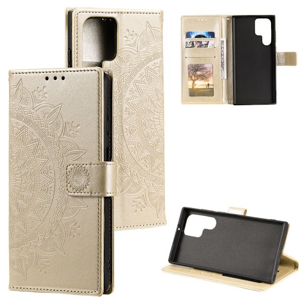 SKALO Samsung S24 Ultra Mandala Flip Cover - Guld Gold