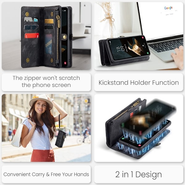 CaseMe Samsung A55 5G CaseMe Big Wallet 2in1 Magnet Pungetui - Sort Black