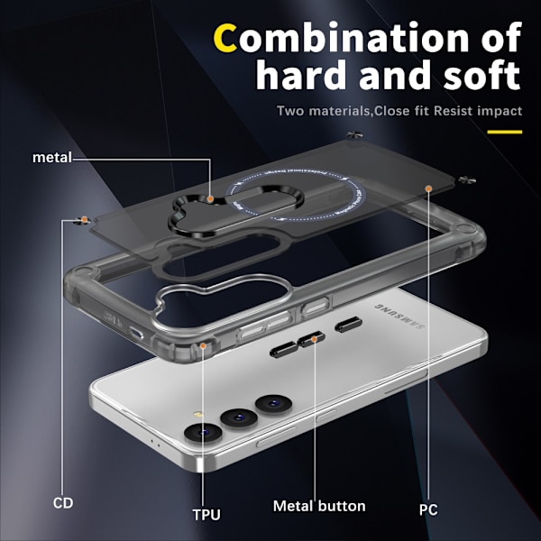 SKALO Samsung S24 Transparent TPU Magnet/Metal Cover - Sort Black