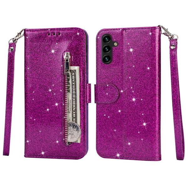 SKALO Samsung S25+ Glitter Lynlås Flip Cover - Lilla Purple