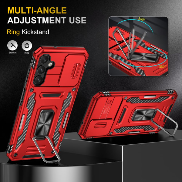 SKALO Samsung A14 4G/5G Armor Hybrid Metallring Kameraslider - R Röd