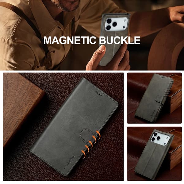 SKALO LC.IMEEKE Premium PU-läder Plånboksfodral för iPhone 18 Pro Max - Grå grå