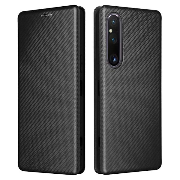 SKALO Sony Xperia 1 V Carbon Fiber Plånboksfodral - Svart Svart