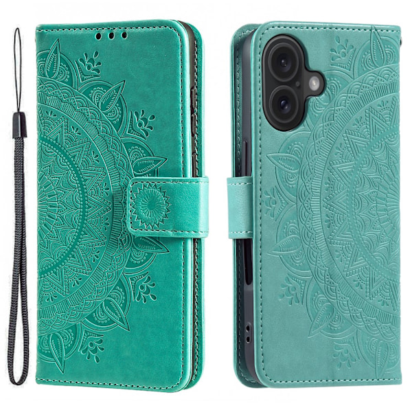 SKALO iPhone 16 Mandala Plånboksfodral - Turkos Turkos