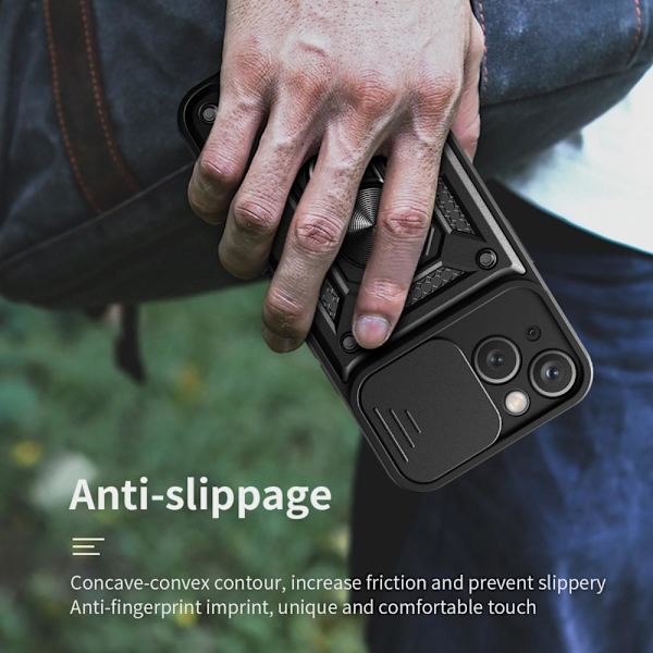 SKALO iPhone 15 Armor hybridi metallirengas kameran liukusäädin - - Sininen Blue