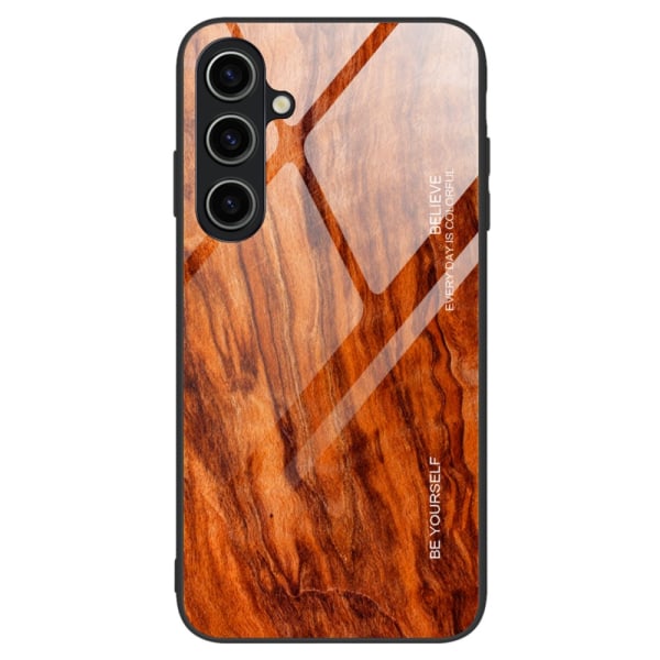 SKALO Samsung A15 5G Wood Härdat Glas TPU-skal - Orange Orange