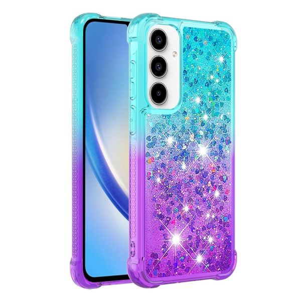 SKALO Samsung A35 5G Kvicksand Glitter Hjärtan TPU-skal - Turkos-Lila multifärg
