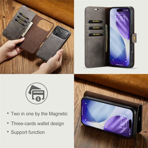 DG MING iPhone 17 Pro Max 2-i-1 Magnet Flip Cover - Grå Grey