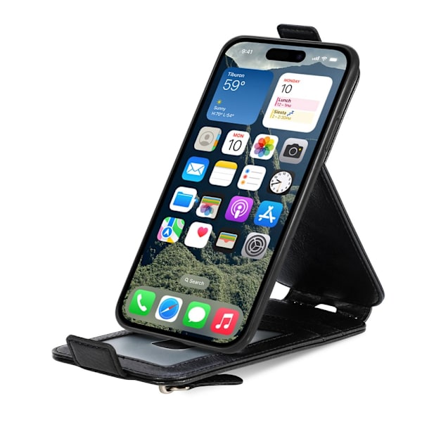 SKALO iPhone 16 Vertical Flip Plånbok - Svart Svart