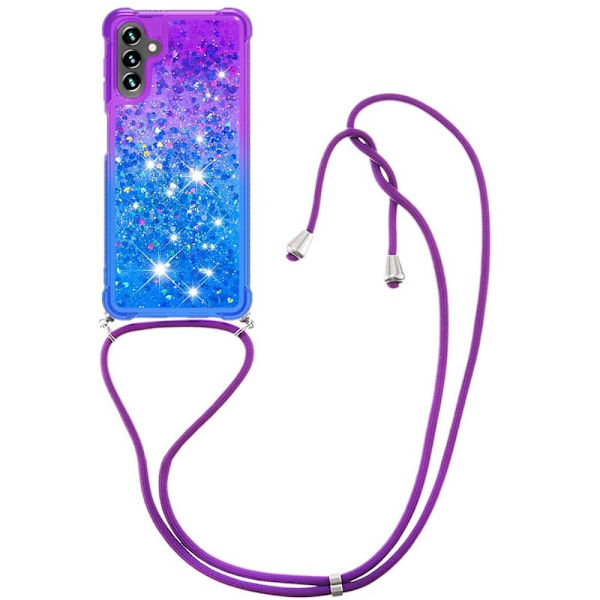 SKALO Samsung A34 5G Kvicksand Glitter Mobilhalsband - Lila-Blå multifärg