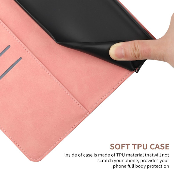 SKALO Motorola Moto E14 4G Kohokuvioitu PU Nahka Lompakkokotelo - Pinkki Pink