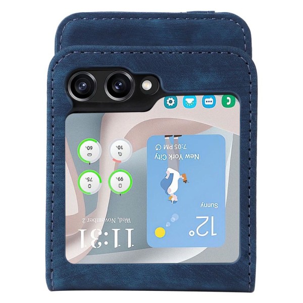 SKALO Samsung Z Flip5 PU-læder Kortholder Cover - Blå Blue