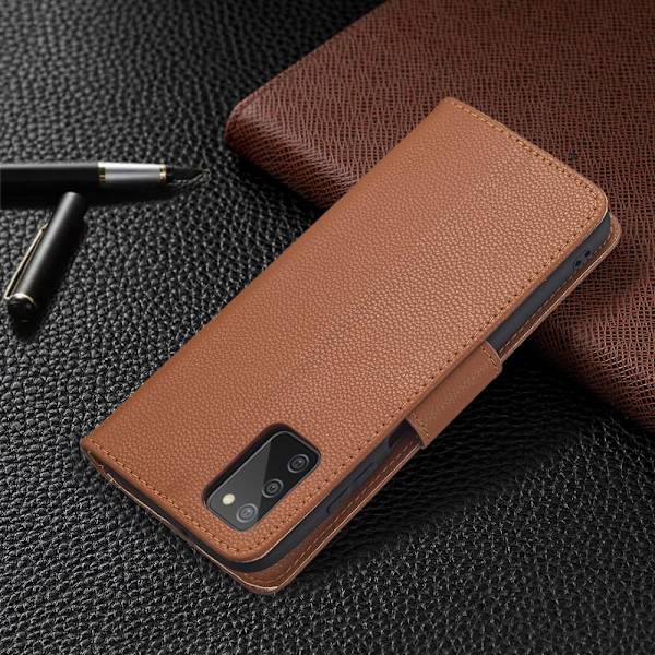 SKALO Samsung A02s / A03s Premium Litchi Plånbok - Brun Brown
