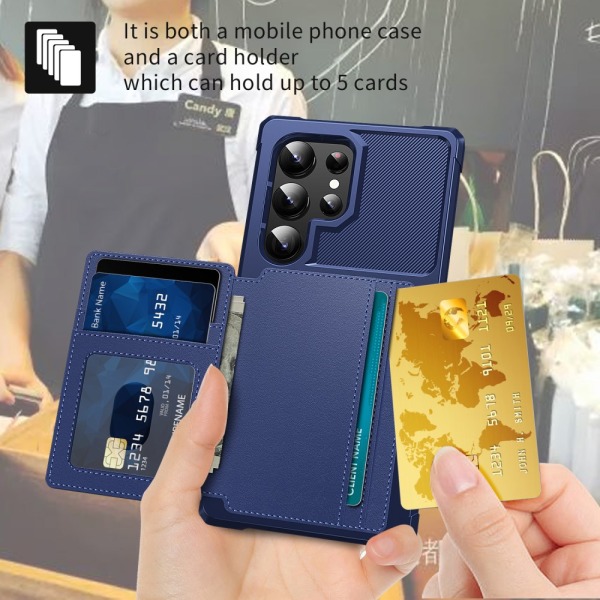 SKALO Samsung S24 Ultra Iskunkestävä kuori lompakolla - Sininen Blue