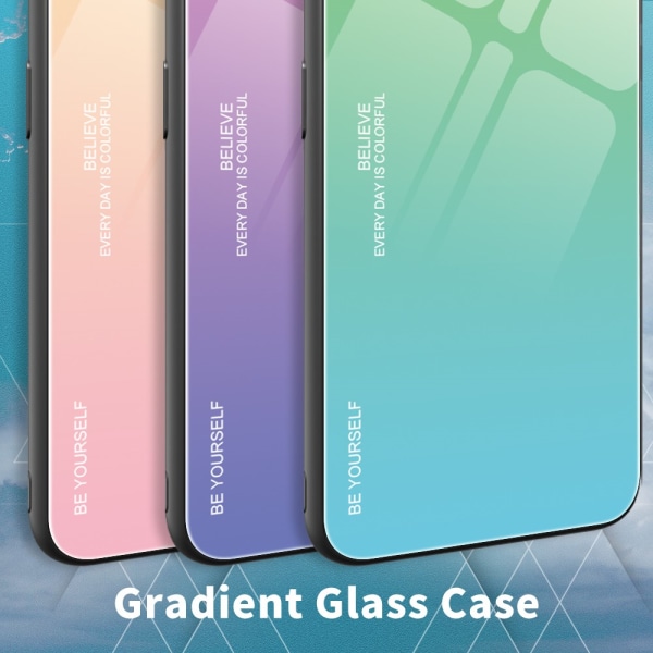 SKALO iPhone 15 Plus Gradient Härdat Glas TPU-skal - Grön-Turkos multifärg