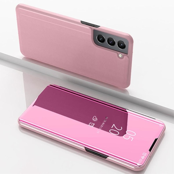 SKALO Samsung S22+ Clear View Mirror Lompakko - Pinkki - Valitse Pink