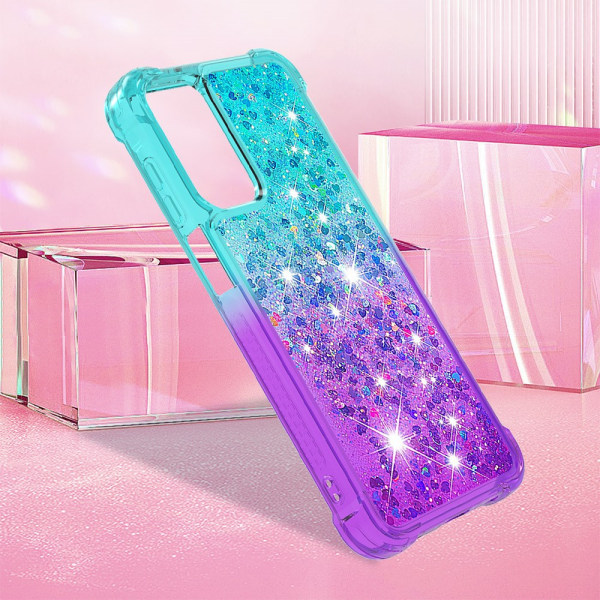 SKALO Samsung A15 5G Kvicksand Glitter Hjärtan TPU-skal - Turkos-Lila multifärg