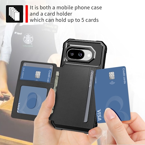 SKALO Google Pixel 9a Stødresistent Cover med Pung- Sort Black