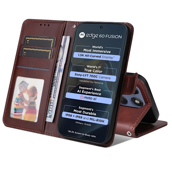 SKALO Motorola Edge 60 PU-läder Plånboksfodral - Fler färger Brun