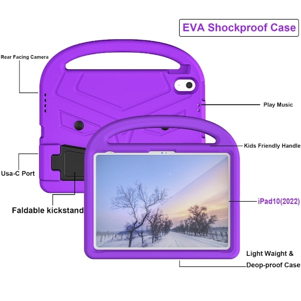 SKALO iPad 11" (2025) Barnskal med handtag och ställ - Lila Lila