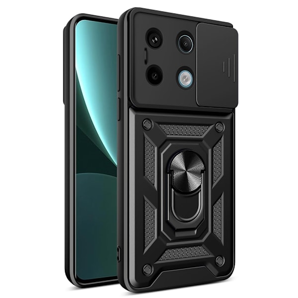 SKALO Xiaomi Redmi Note 13 Pro 5G Armor hybridi metallirengas kameran liukusäädin - Musta Black