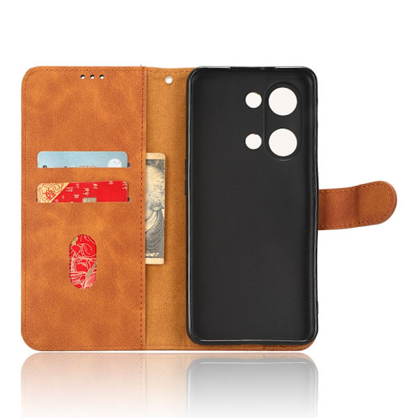 SKALO OnePlus Nord 3 5G / Ace 2V Matt PU Nahka lompakkokotelo - Ruskea Brown