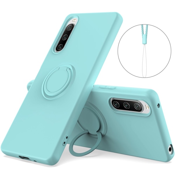 SKALO Sony Xperia 10 V Ultratynd silikonecover med ring - Turkis Turquoise