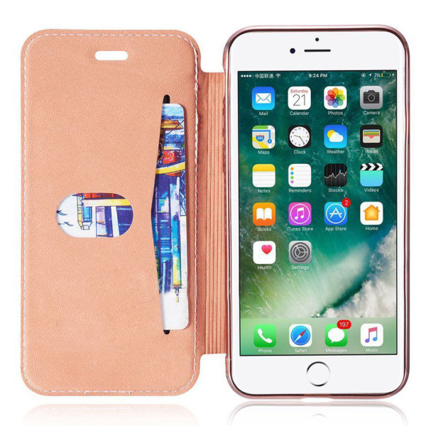 SKALO iPhone 7/8 Plånboksfodral TPU Ultraslim Glitter - Fler fär Guld