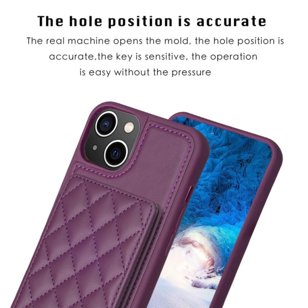 SKALO iPhone 15 Tikattu Suojakuori Lompakolla - Tumman violetti Dark purple