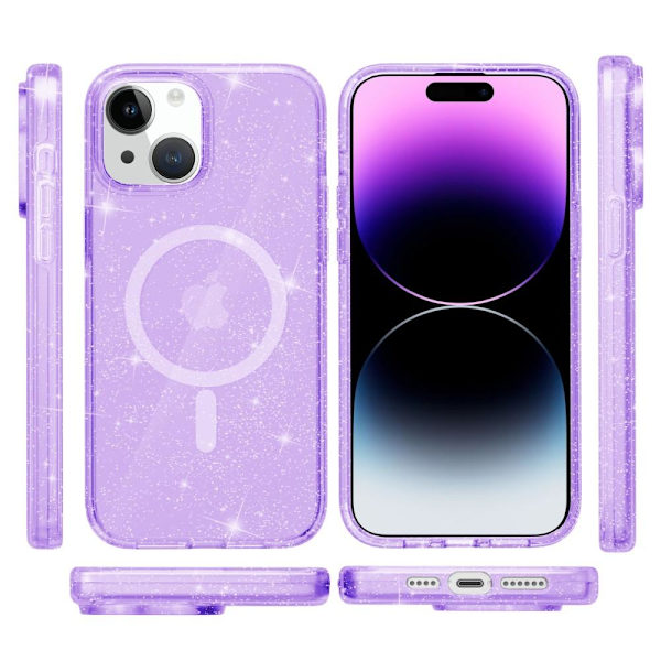 SKALO iPhone 15 Glitter Magnetic Ring TPU Cover - Lilla Purple