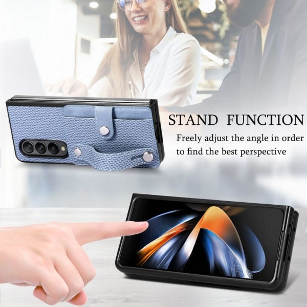 SKALO Samsung Z Fold5 Carbon Fiber Skal med Korthållare / Handta Svart