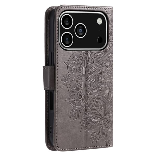 SKALO iPhone 17 Pro Mandala Lompakkokotelo - Harmaa Grey