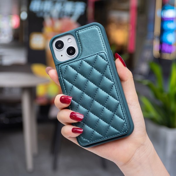 SKALO iPhone 15 Quiltet Cover med Pung - Turkis Turquoise