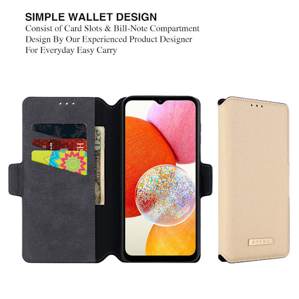SKALO Samsung A25 5G MUXMA Saffiano PU-læder Pungetui - Guld Gold
