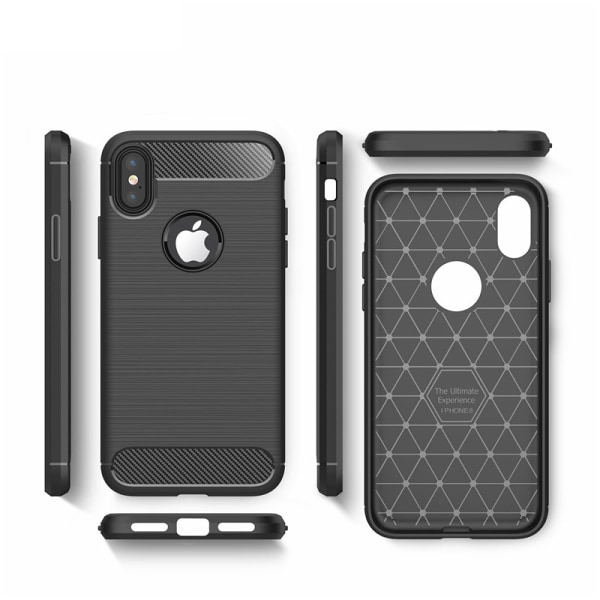 SKALO iPhone X/XS Armor Carbon Iskunkestävä TPU suojakuori - Val Black