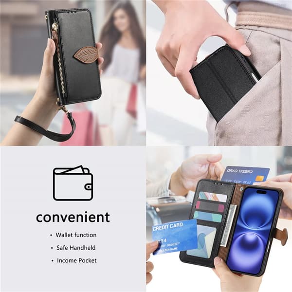 SKALO PU-Læder Bladdesign Flip Cover til iPhone 18 Pro Max - Sort Black