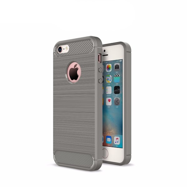 SKALO iPhone 5/5S/SE(1:a gen) Armor Carbon Iskunkestävä TPU suojakuori - Valitse väri Grey