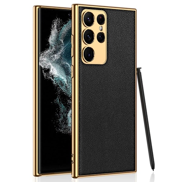 SKALO Samsung S23 Ultra PU-nahkainen Gold Edge Suojakuori - Musta Black