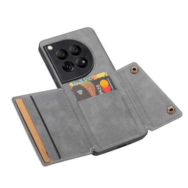 SKALO OnePlus 12 5G PU-læder Cover med Pung - Grå Grey