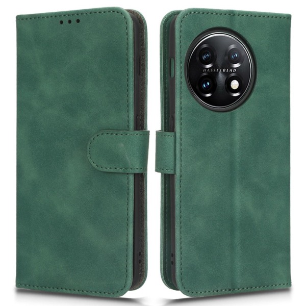 SKALO OnePlus 11 5G Matt PU-Läder Plånboksfodral - Grön Grön