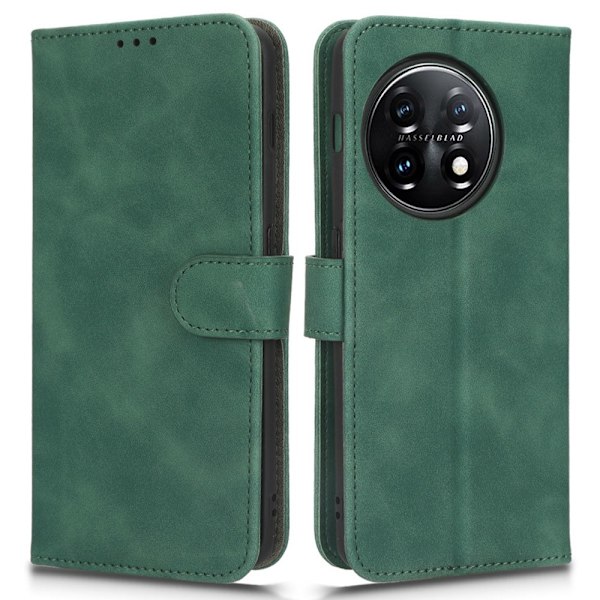 SKALO OnePlus 11 5G Matt PU-læderpungetui - Grøn Green