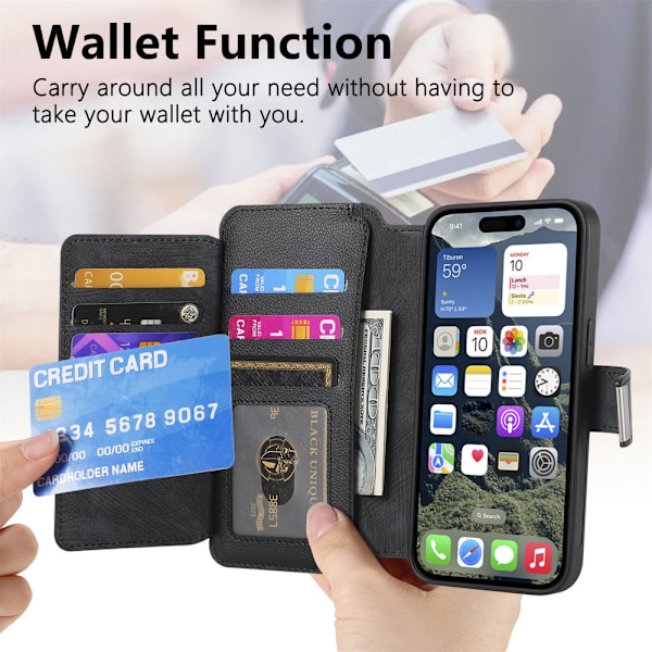 CASENEO iPhone 16 MW-02 Pungetui i PU-læder - Sort Black