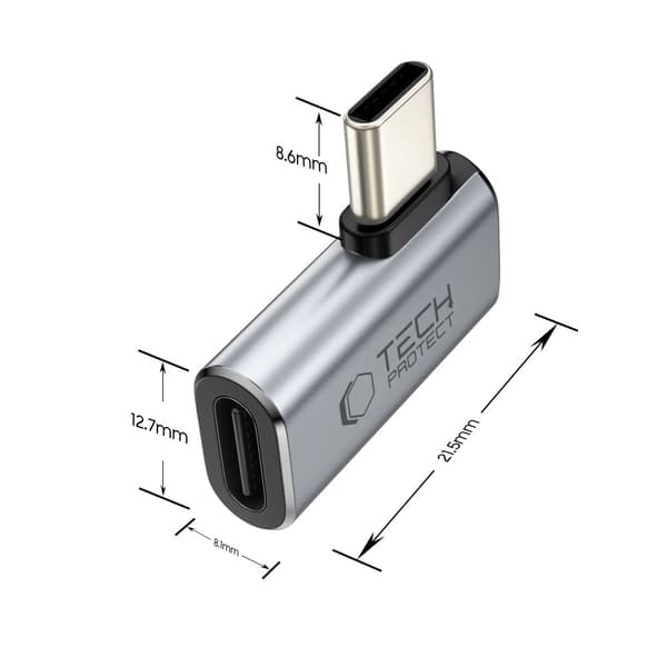 Tech-Protect UltraBoost AA01 USB-C vinkeladapter 100W - Grå Grey