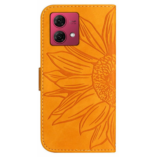 SKALO Motorola Edge 40 Neo 5G Embossed Flower Plånboksfodral i PU-Läder - Ljusbrun Ljusbrun