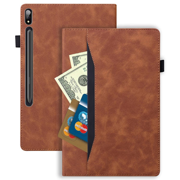 SKALO Samsung Tab S7/S8 PU-læder pungetui med rum til penne - Brun Brown